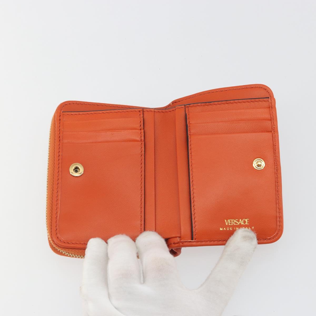 VERSACE Medusa Wallet Leather Orange Gold Auth 196627A