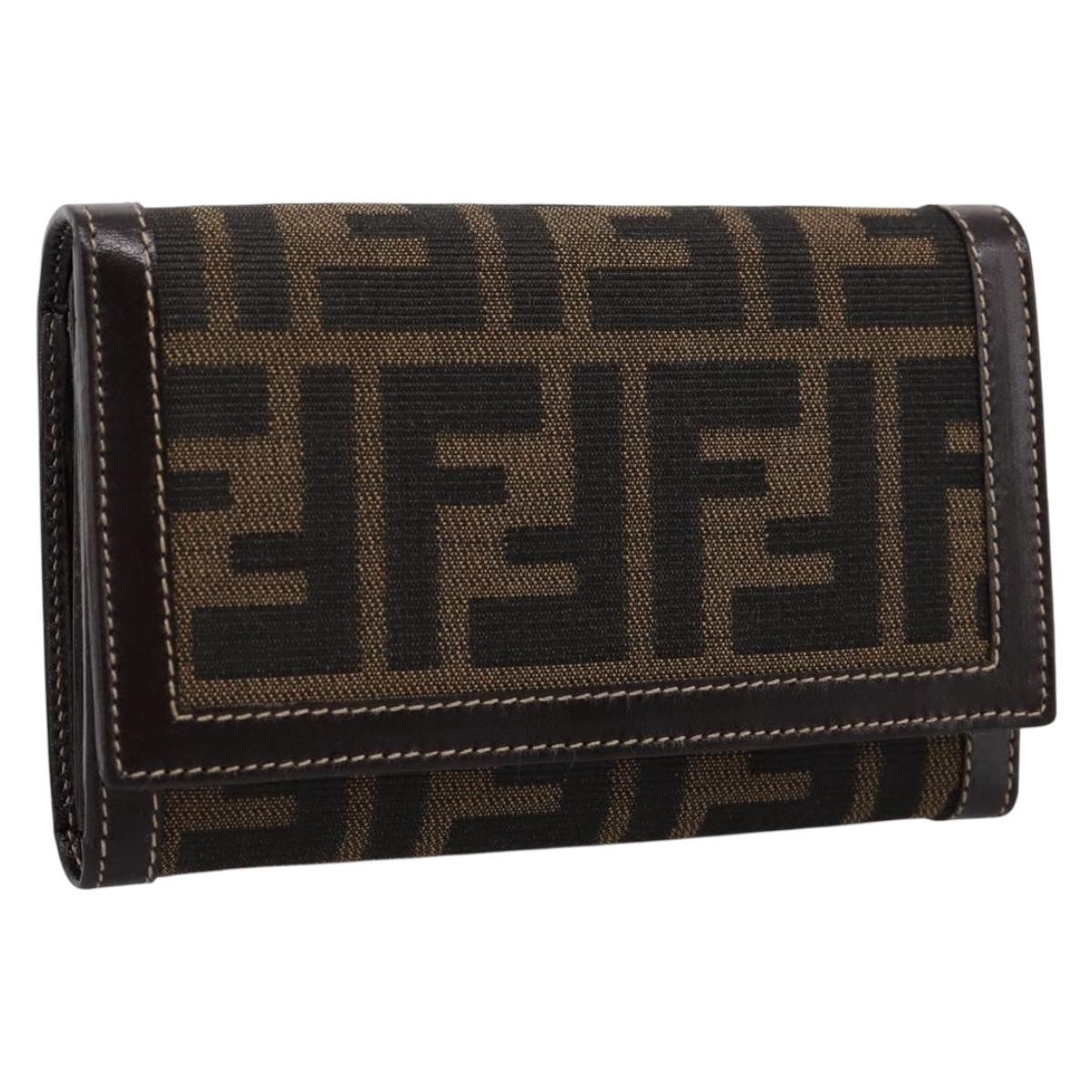 FENDI Zucca Canvas Bifold Wallet Black Brown Auth 196628V