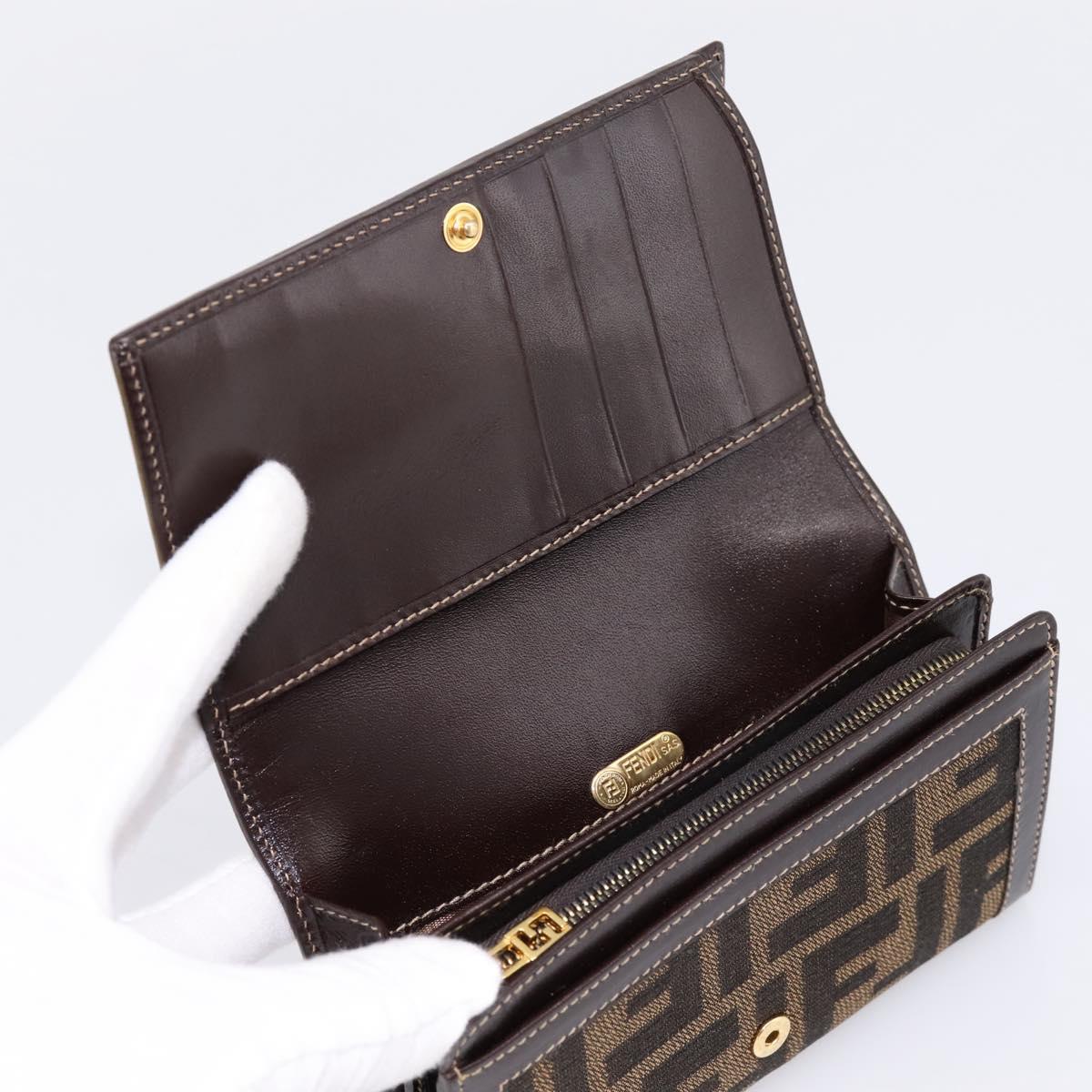 FENDI Zucca Canvas Bifold Wallet Black Brown Auth 196628V