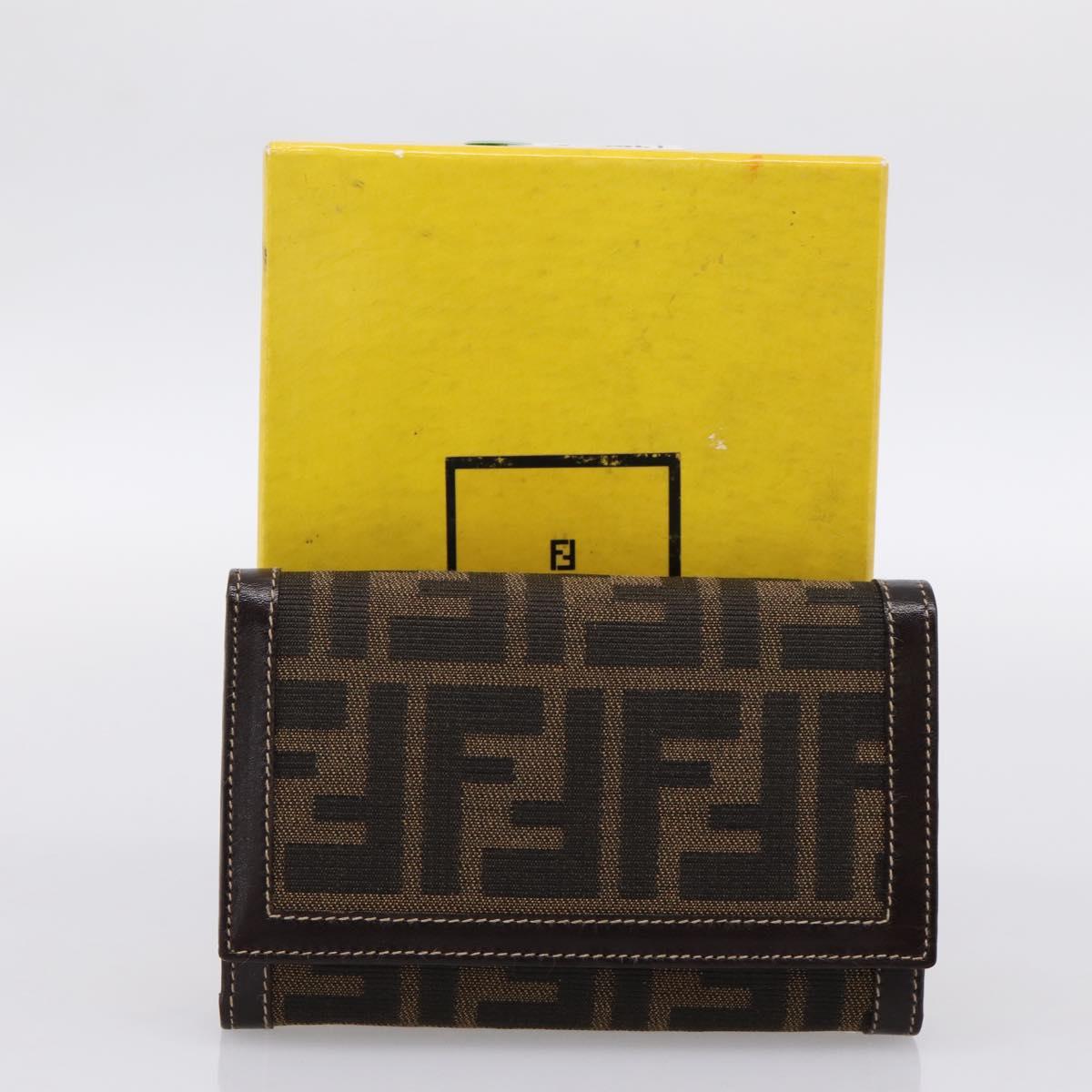 FENDI Zucca Canvas Bifold Wallet Black Brown Auth 196628V