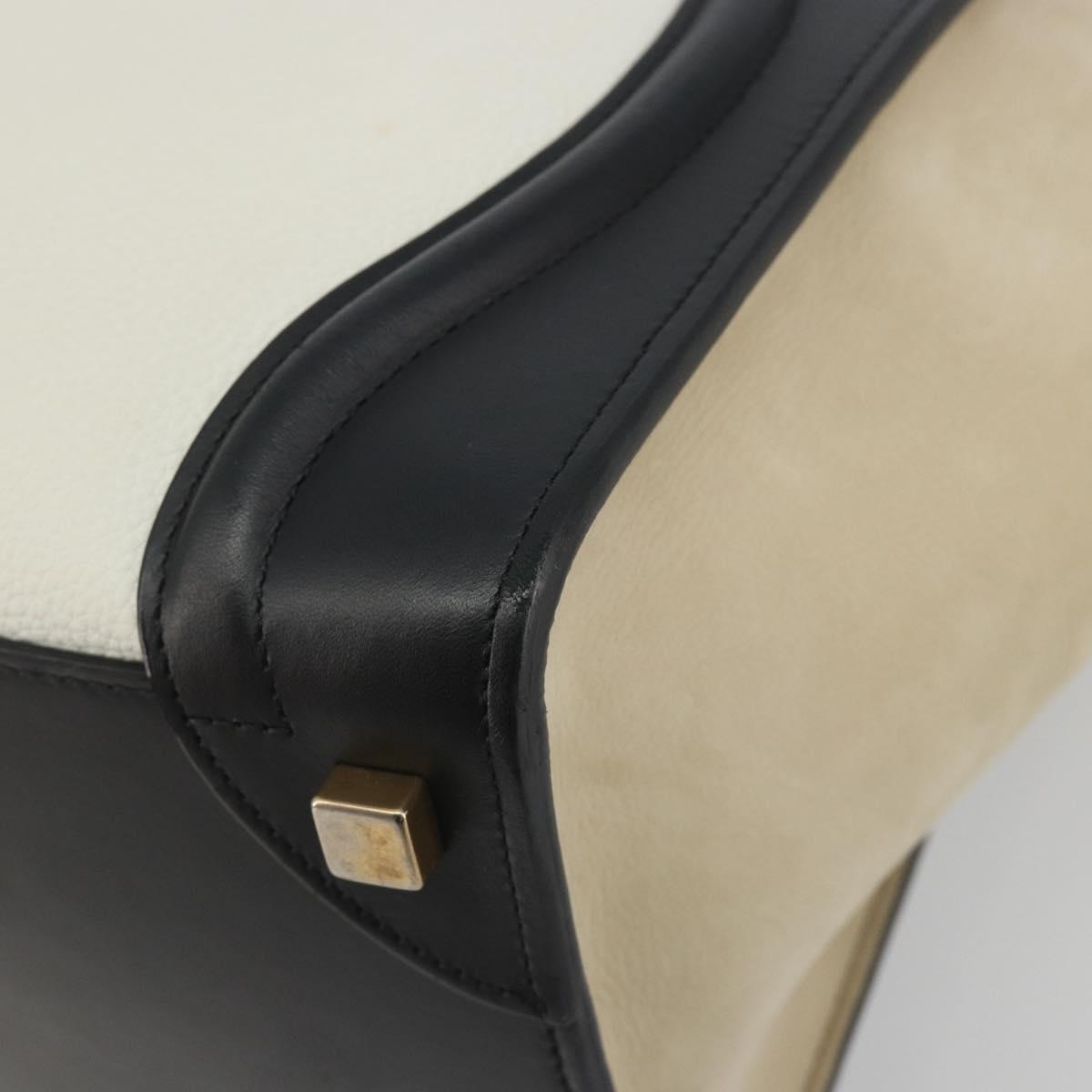 CELINE Luggage Micro Shopper Hand Bag Leather White Gold Auth 196632V