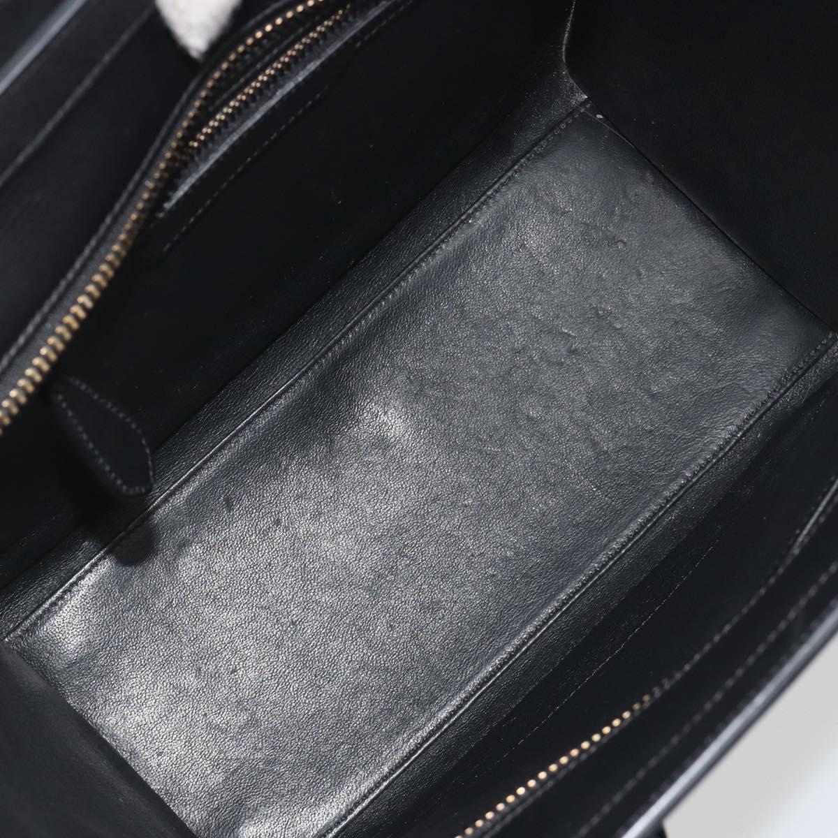CELINE Luggage Micro Shopper Hand Bag Leather White Gold Auth 196632V