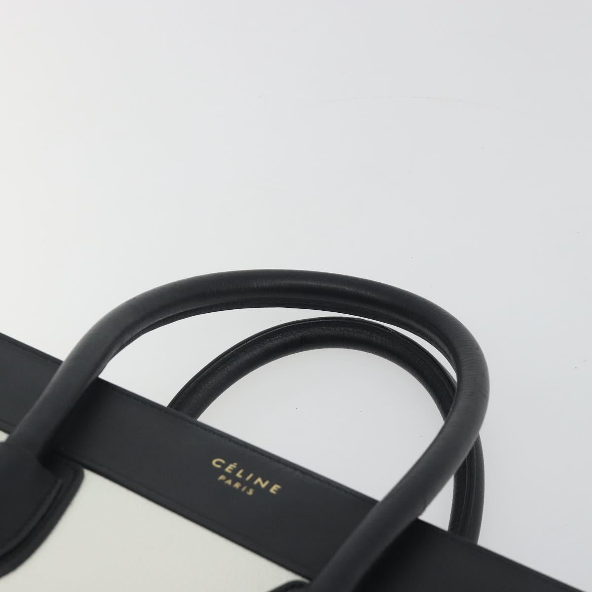 CELINE Luggage Micro Shopper Hand Bag Leather White Gold Auth 196632V