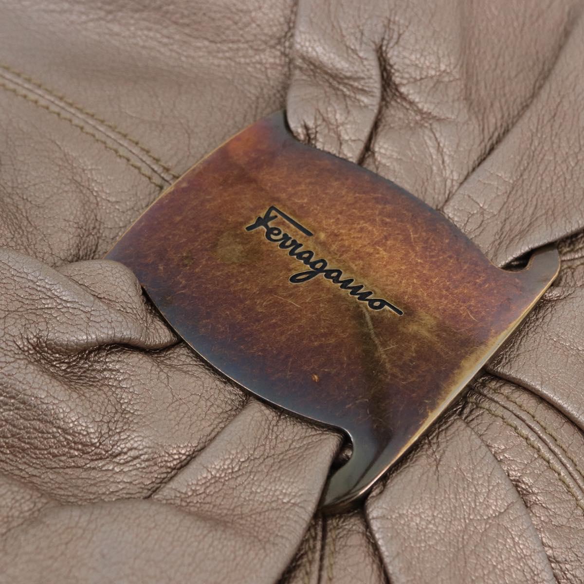 Salvatore Ferragamo Vala Hand Bag Leather 2way Champagne Gold Auth 196633A