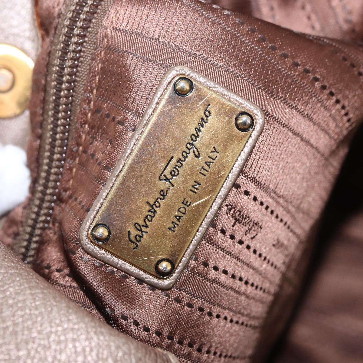 Salvatore Ferragamo Vala Hand Bag Leather 2way Champagne Gold Auth 196633A