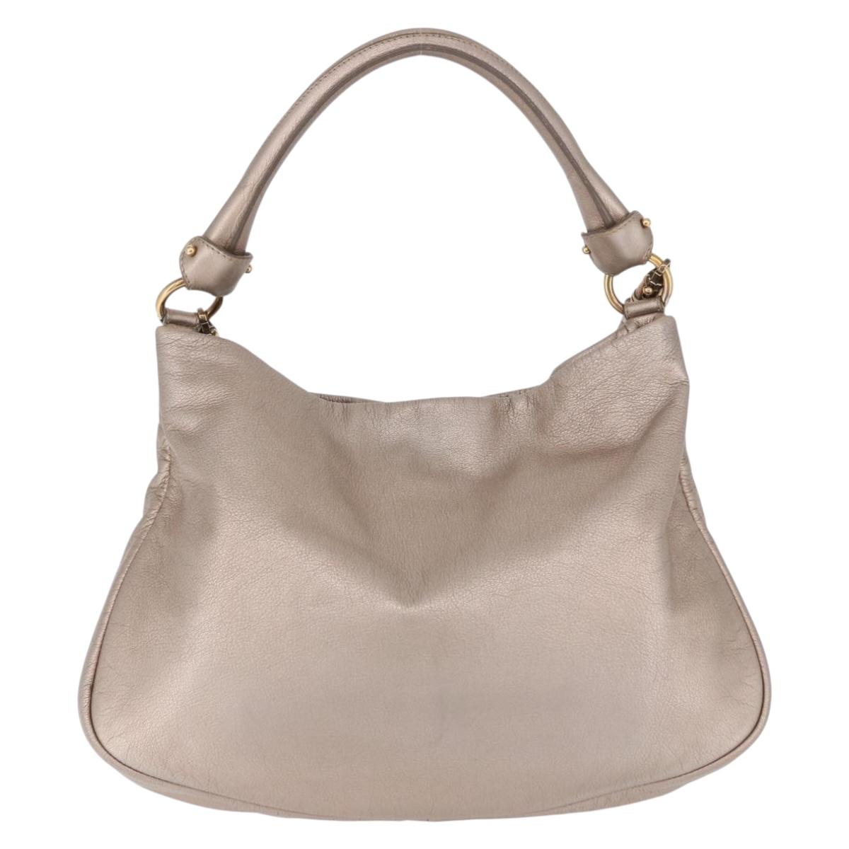 Salvatore Ferragamo Vala Hand Bag Leather 2way Champagne Gold Auth 196633A