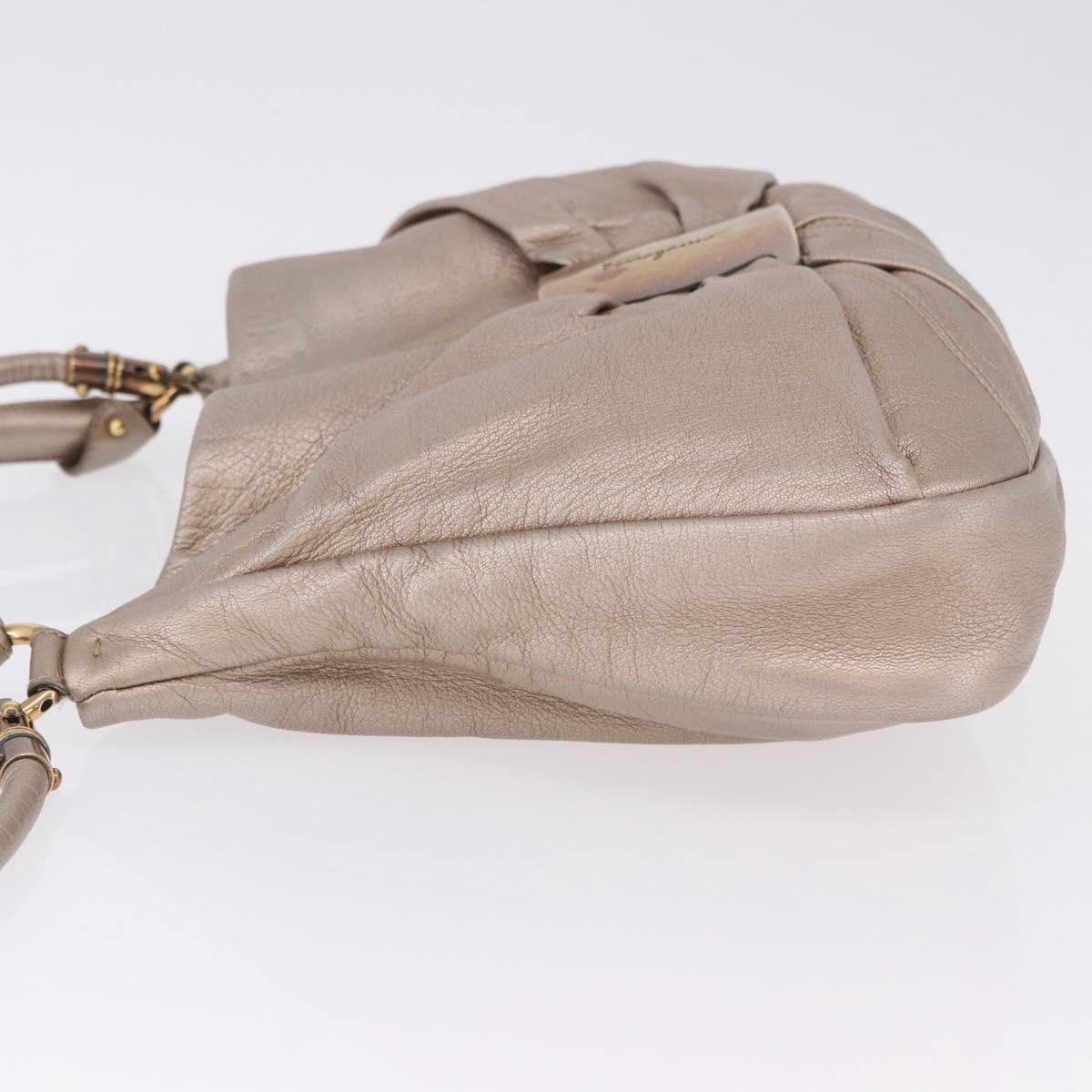 Salvatore Ferragamo Vala Hand Bag Leather 2way Champagne Gold Auth 196633A