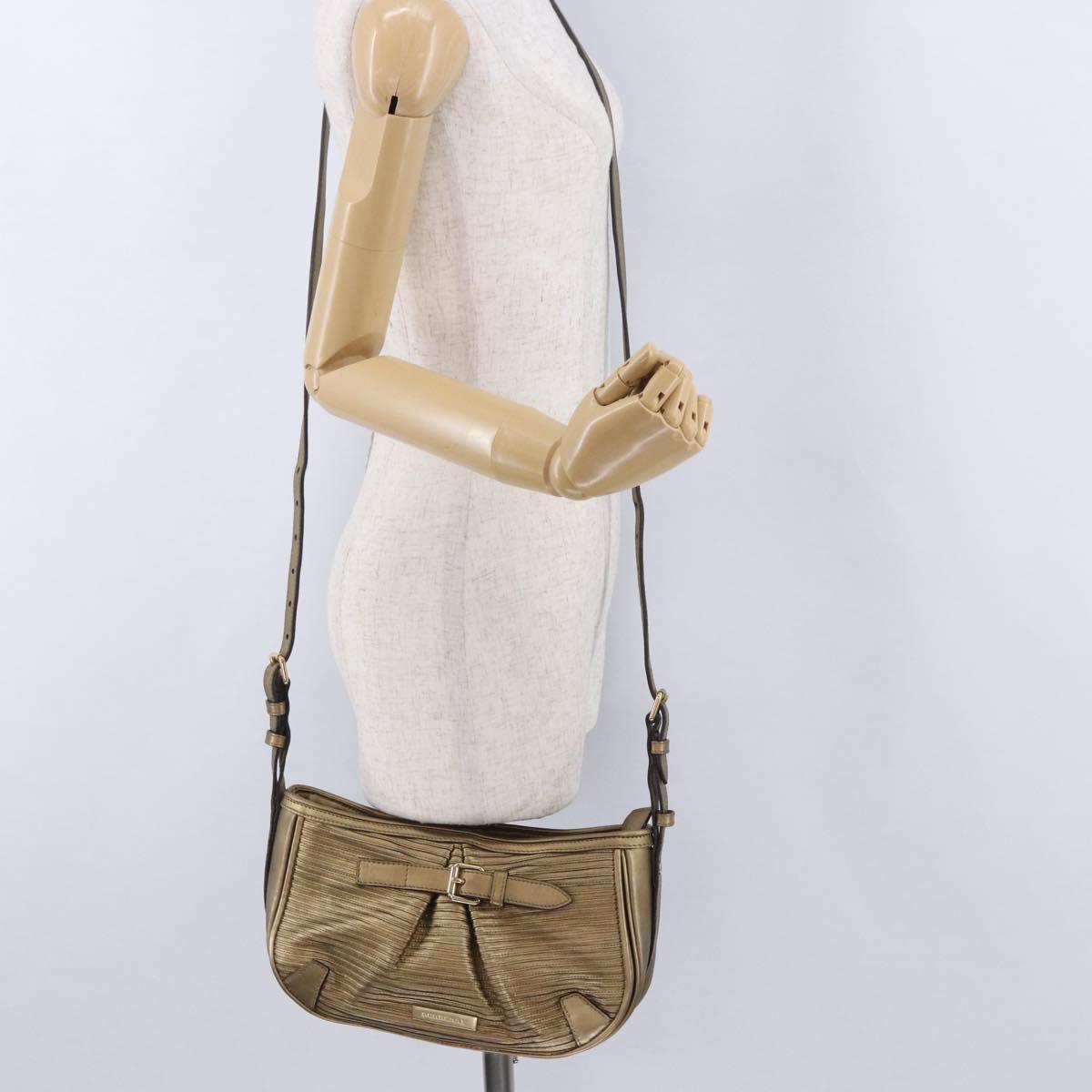 BURBERRY Shoulder Bag Leather Gold Auth 196634