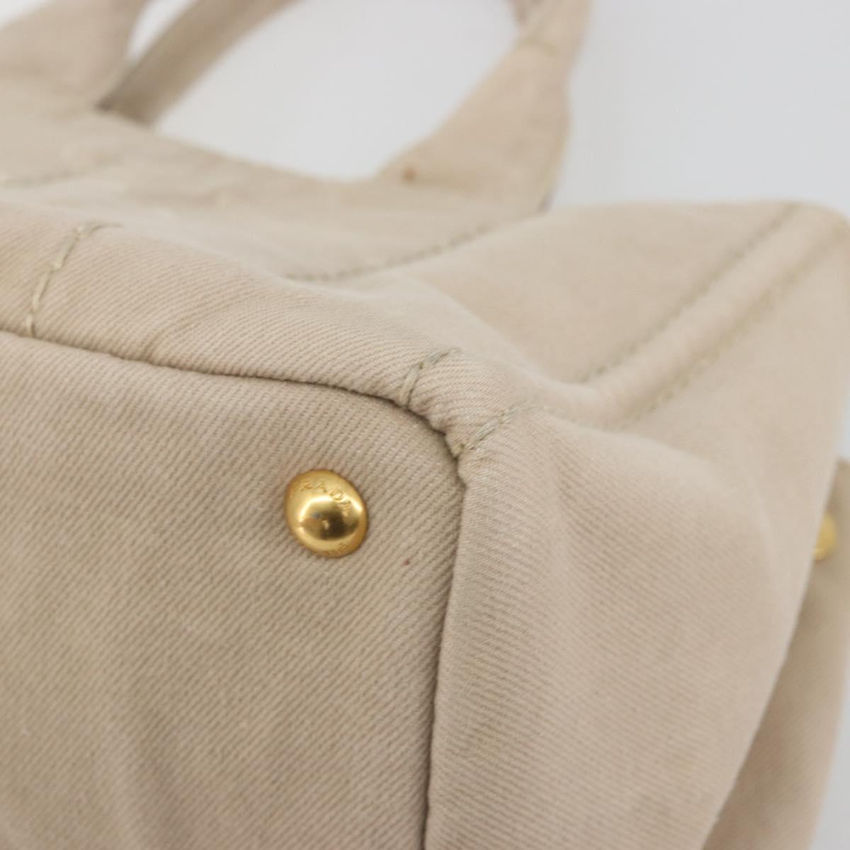 PRADA Canapa MM Hand Bag Canvas Beige Gold Auth 196635A