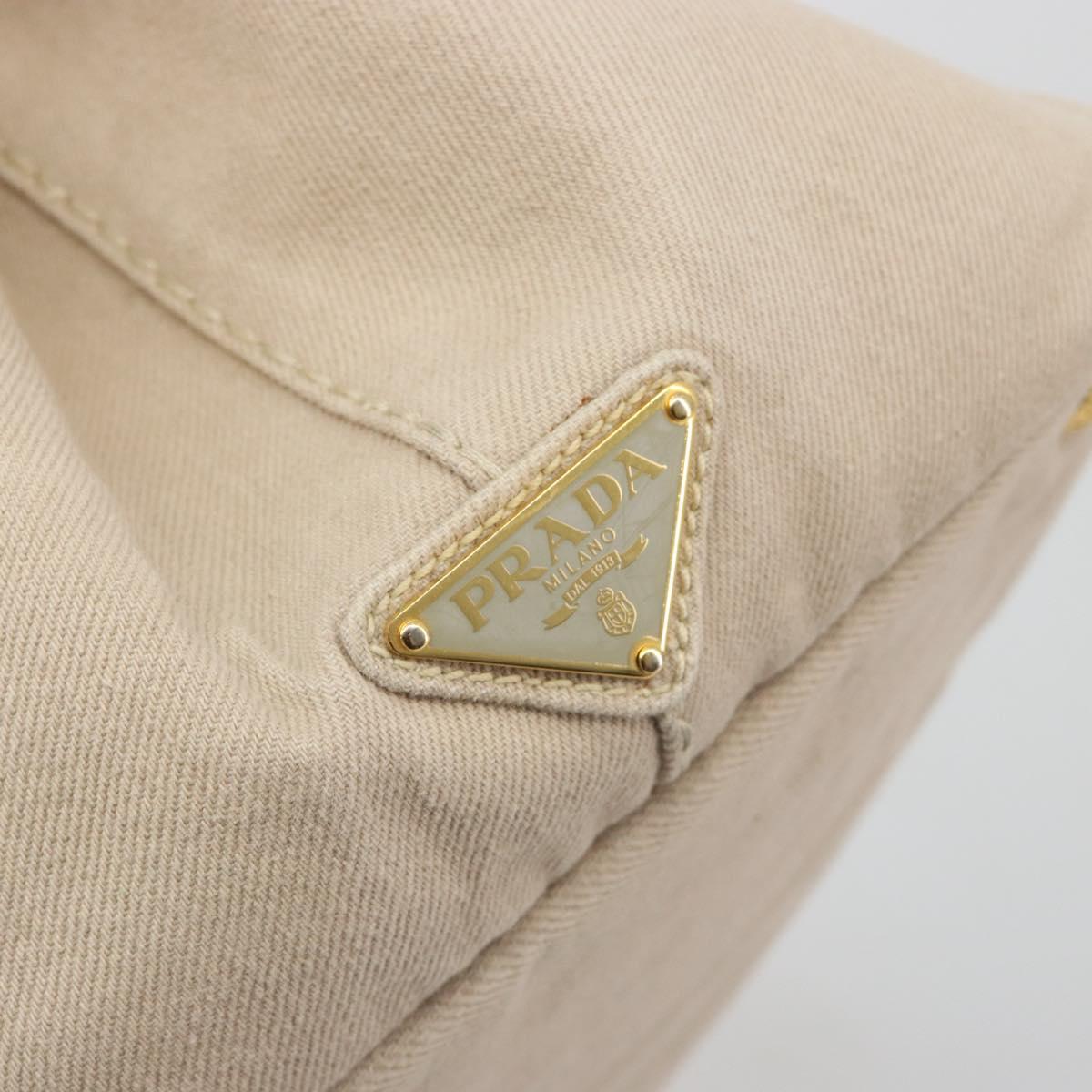 PRADA Canapa MM Hand Bag Canvas Beige Gold Auth 196635A