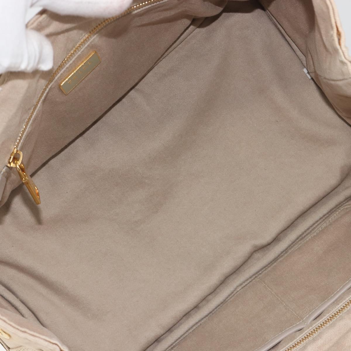 PRADA Canapa MM Hand Bag Canvas Beige Gold Auth 196635A