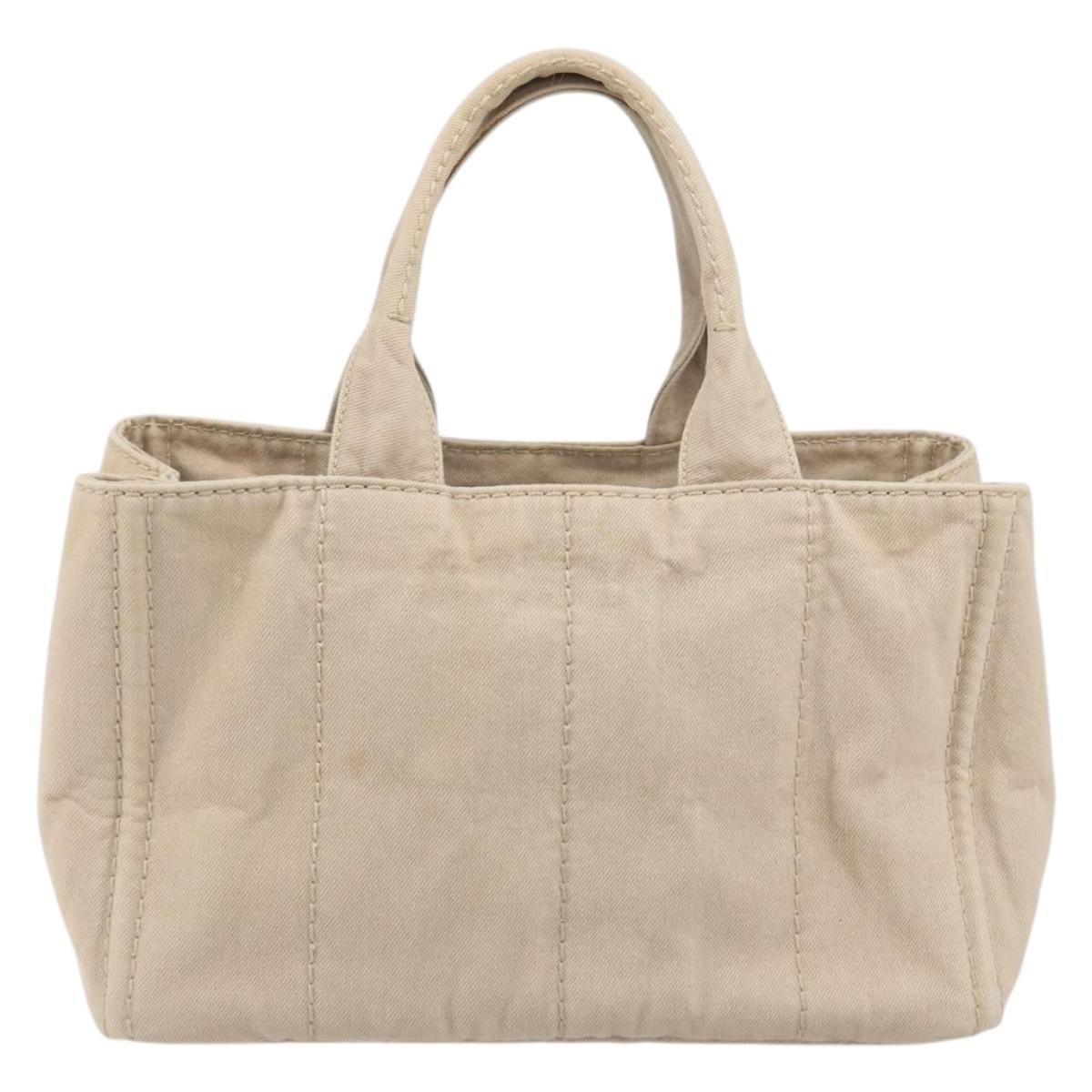 PRADA Canapa MM Hand Bag Canvas Beige Gold Auth 196635A