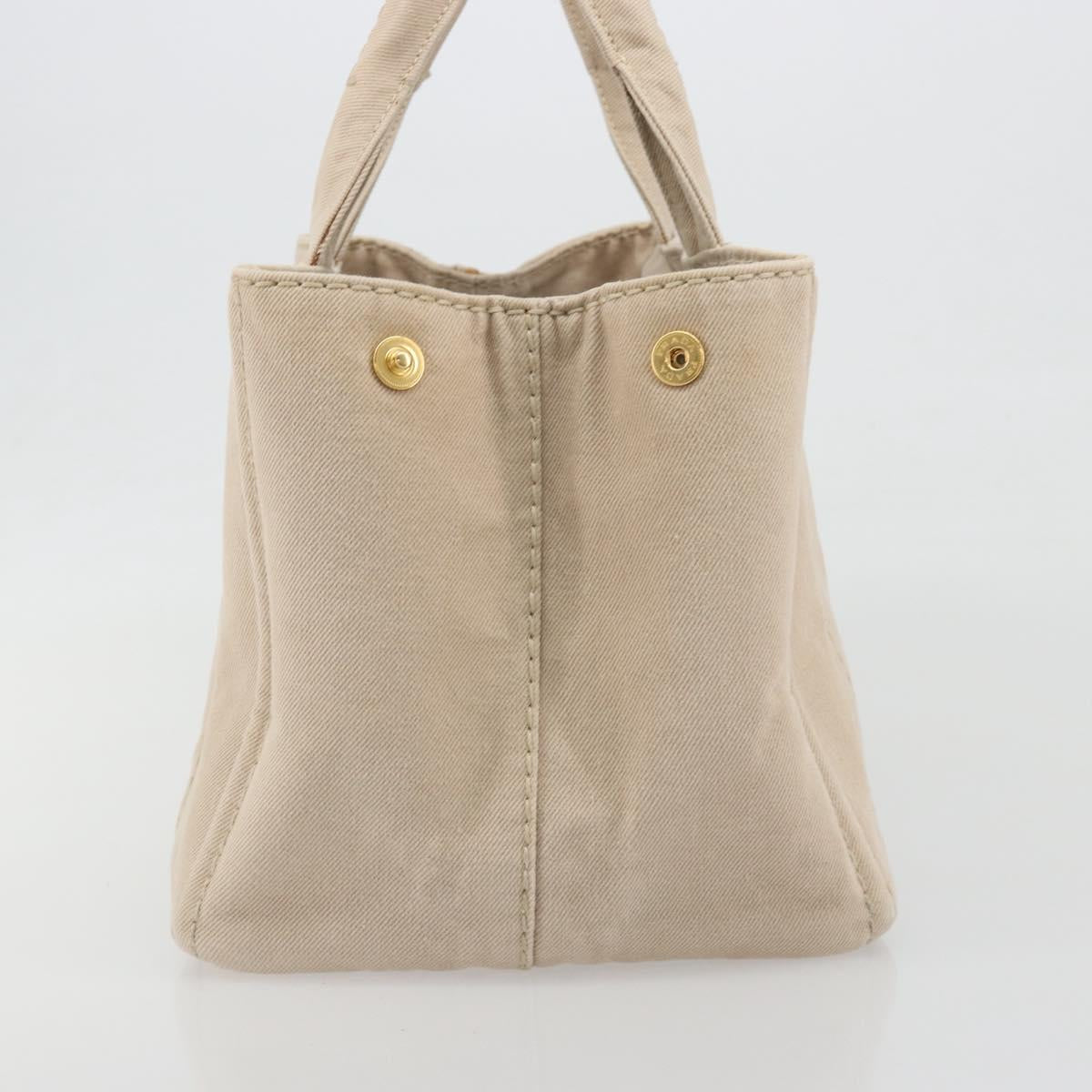 PRADA Canapa MM Hand Bag Canvas Beige Gold Auth 196635A