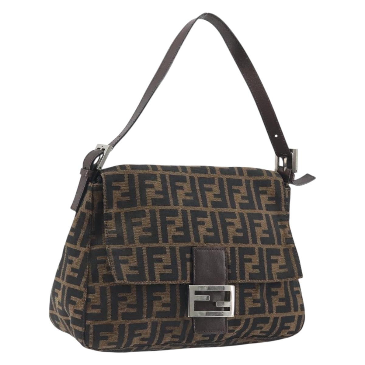 FENDI Zucca Canvas Mamma Baguette Shoulder Bag Brown Black Auth 196636M