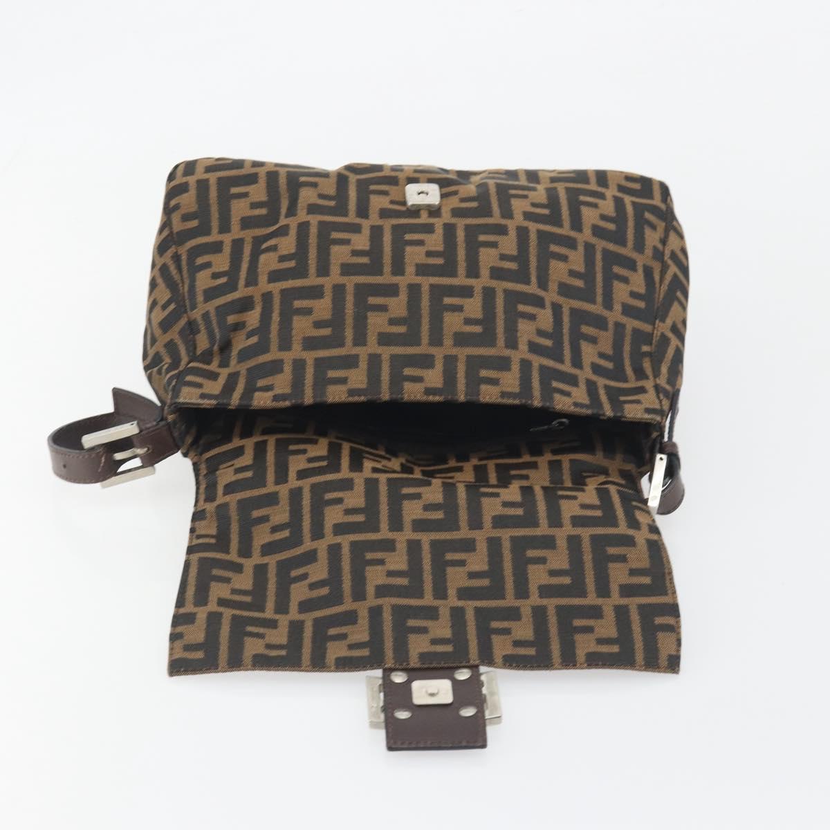 FENDI Zucca Canvas Mamma Baguette Shoulder Bag Brown Black Auth 196636M