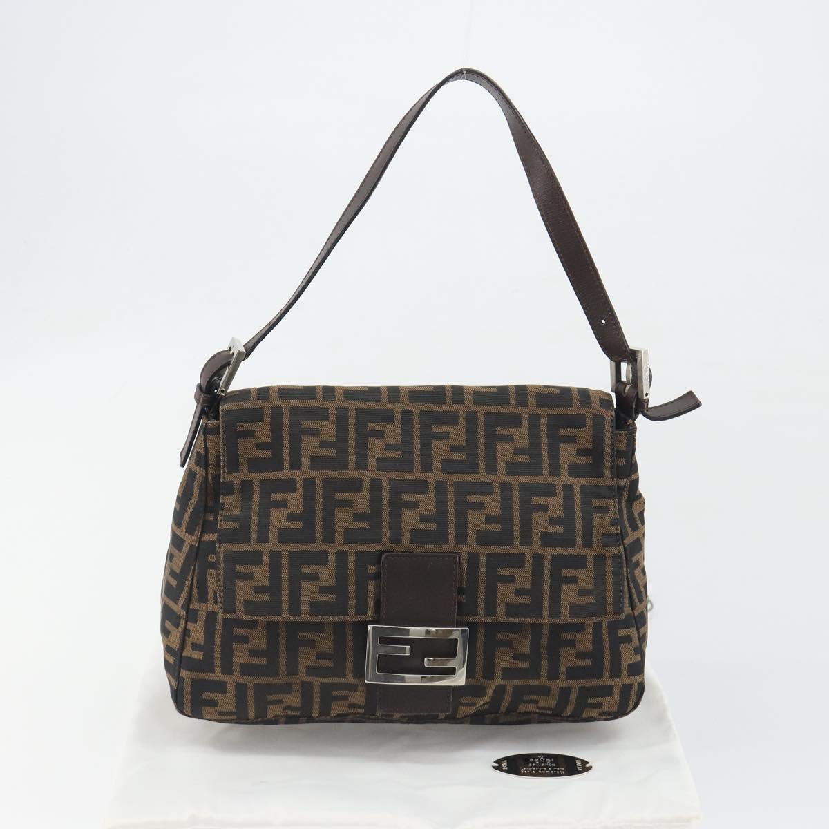 FENDI Zucca Canvas Mamma Baguette Shoulder Bag Brown Black Auth 196636M