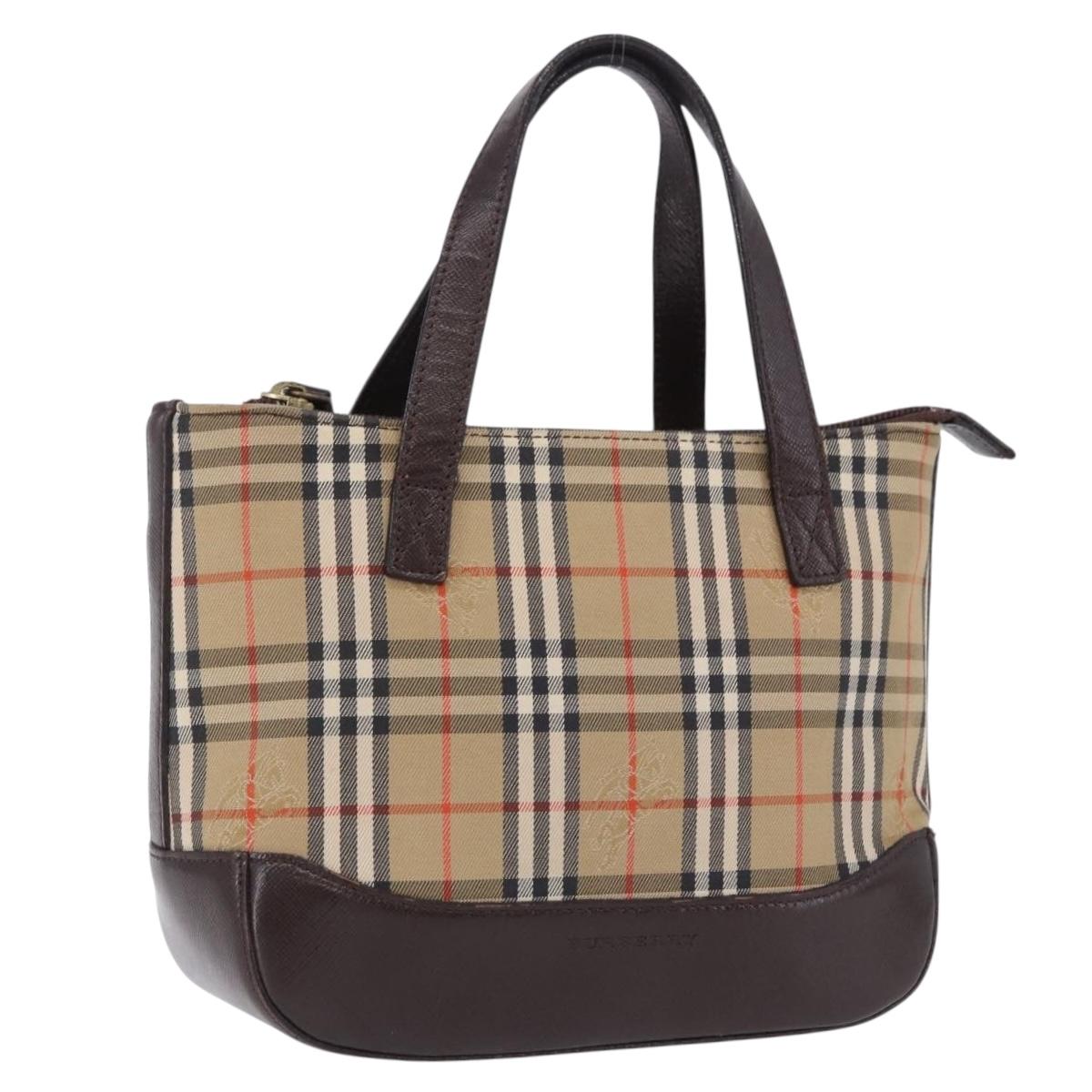 BURBERRY Nova Check Hand Bag Canvas Beige Gold Auth 196637A