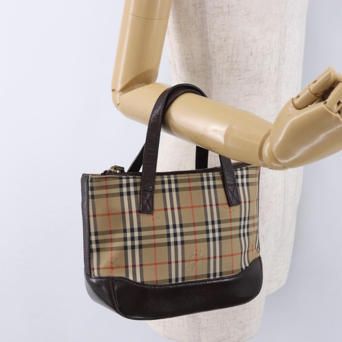 BURBERRY Nova Check Hand Bag Canvas Beige Gold Auth 196637A