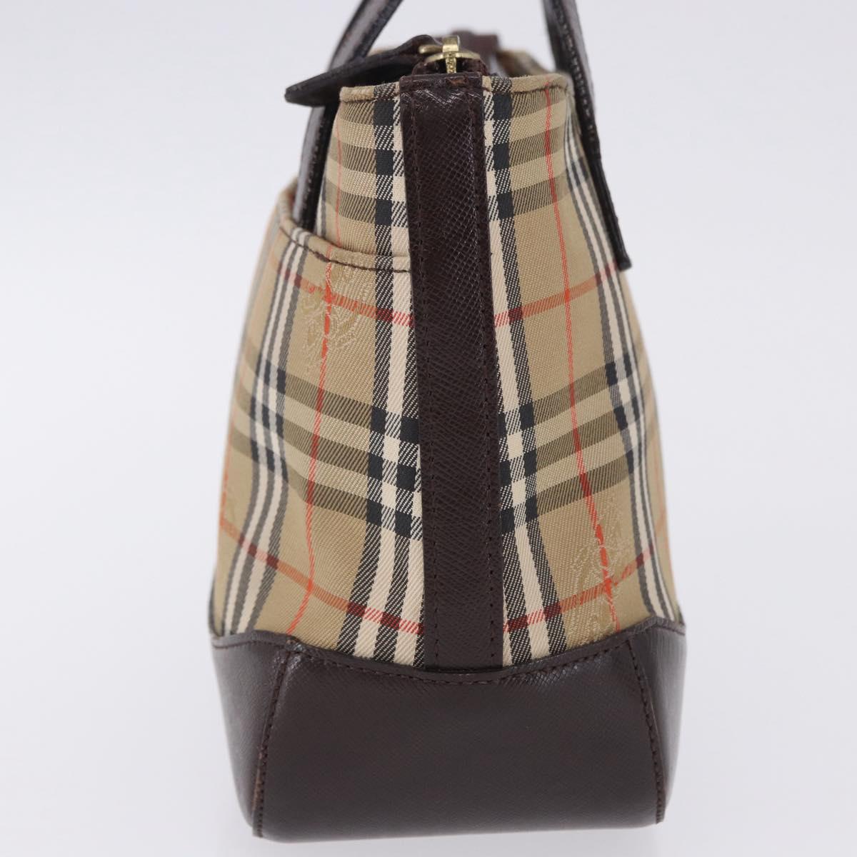 BURBERRY Nova Check Hand Bag Canvas Beige Gold Auth 196637A
