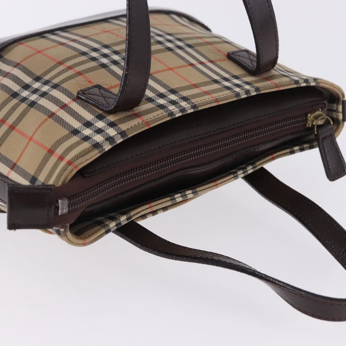 BURBERRY Nova Check Hand Bag Canvas Beige Gold Auth 196637A