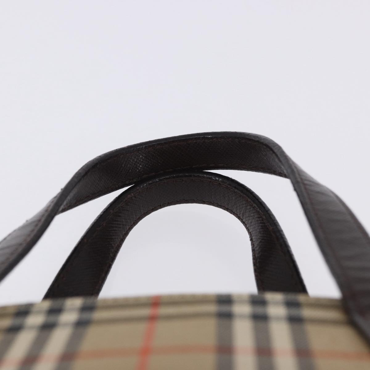 BURBERRY Nova Check Hand Bag Canvas Beige Gold Auth 196637A