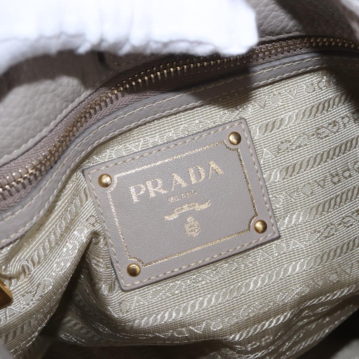 PRADA Shoulder Bag Leather Beige Gold Auth 196638V