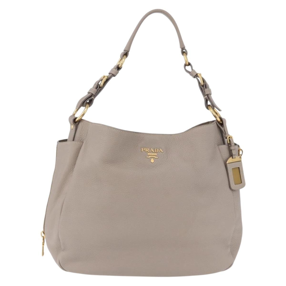 PRADA Shoulder Bag Leather Beige Gold Auth 196638V
