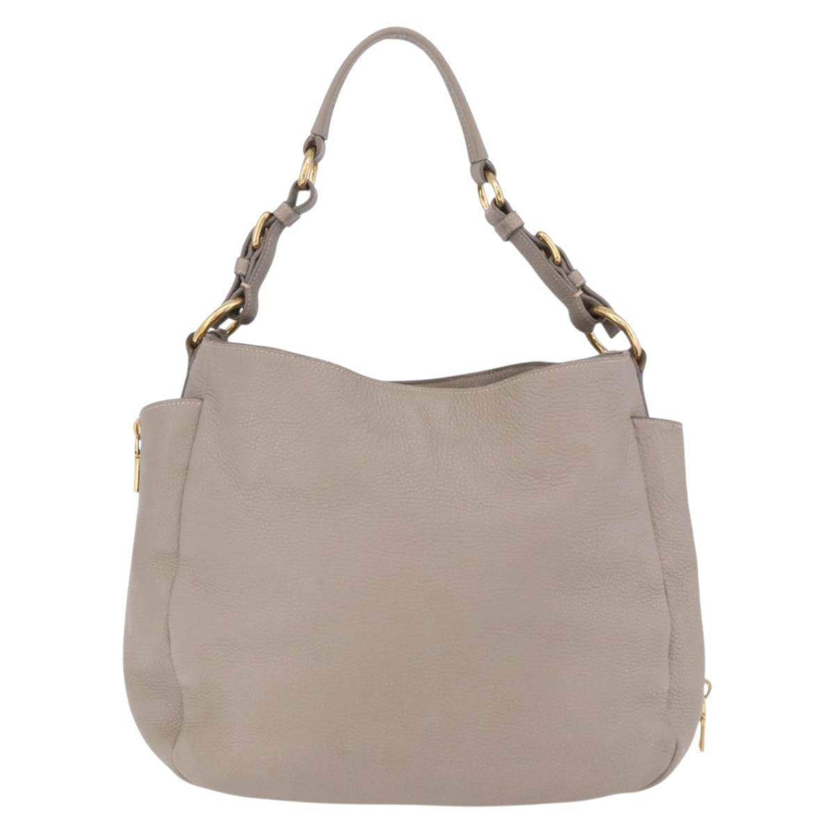 PRADA Shoulder Bag Leather Beige Gold Auth 196638V