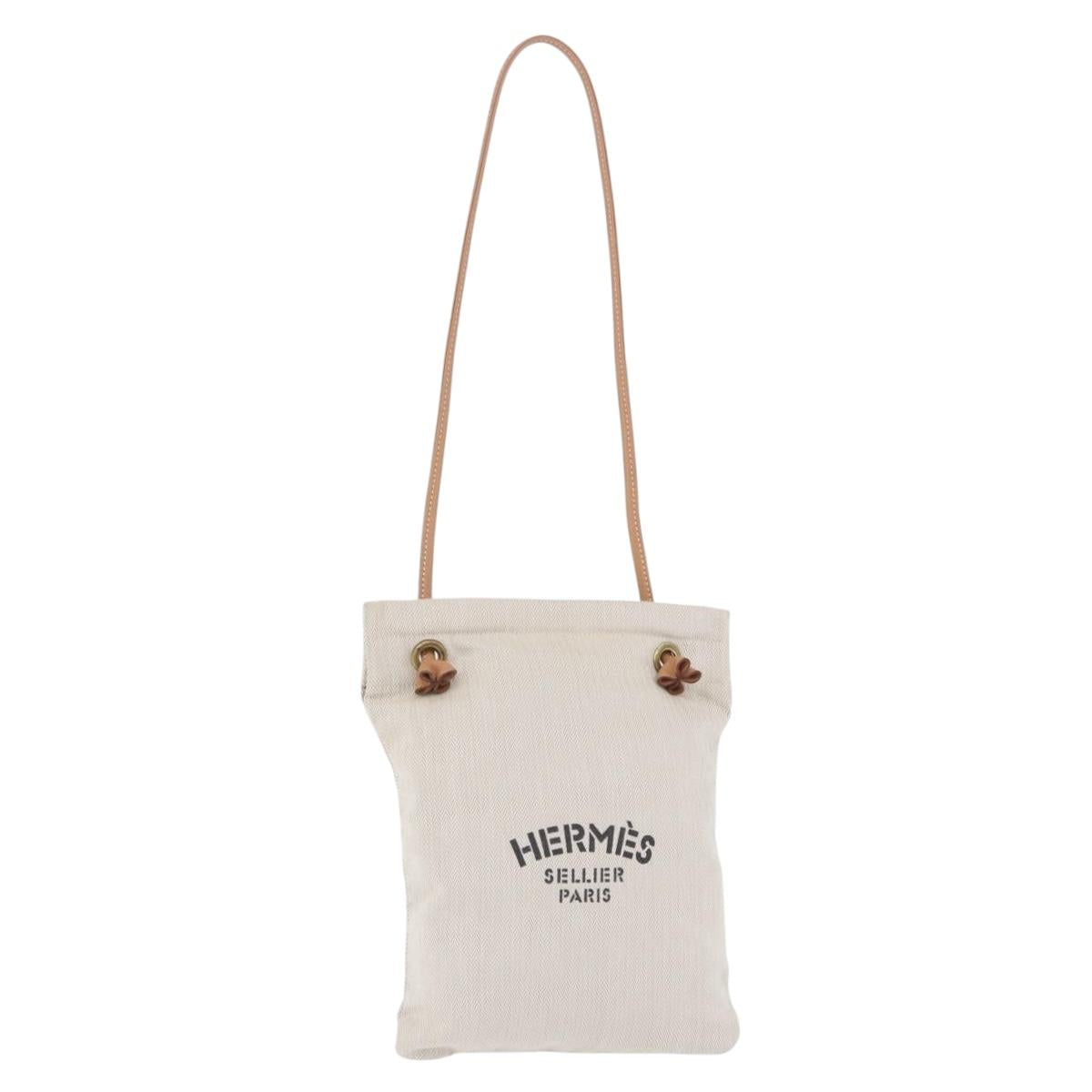 HERMES Aline Shoulder Bag Cotton Beige Gold Auth 196640A