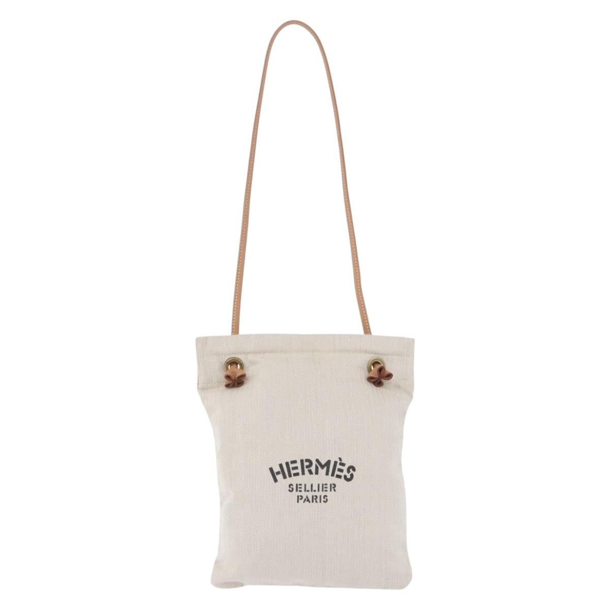 HERMES Aline Shoulder Bag Cotton Beige Gold Auth 196640A