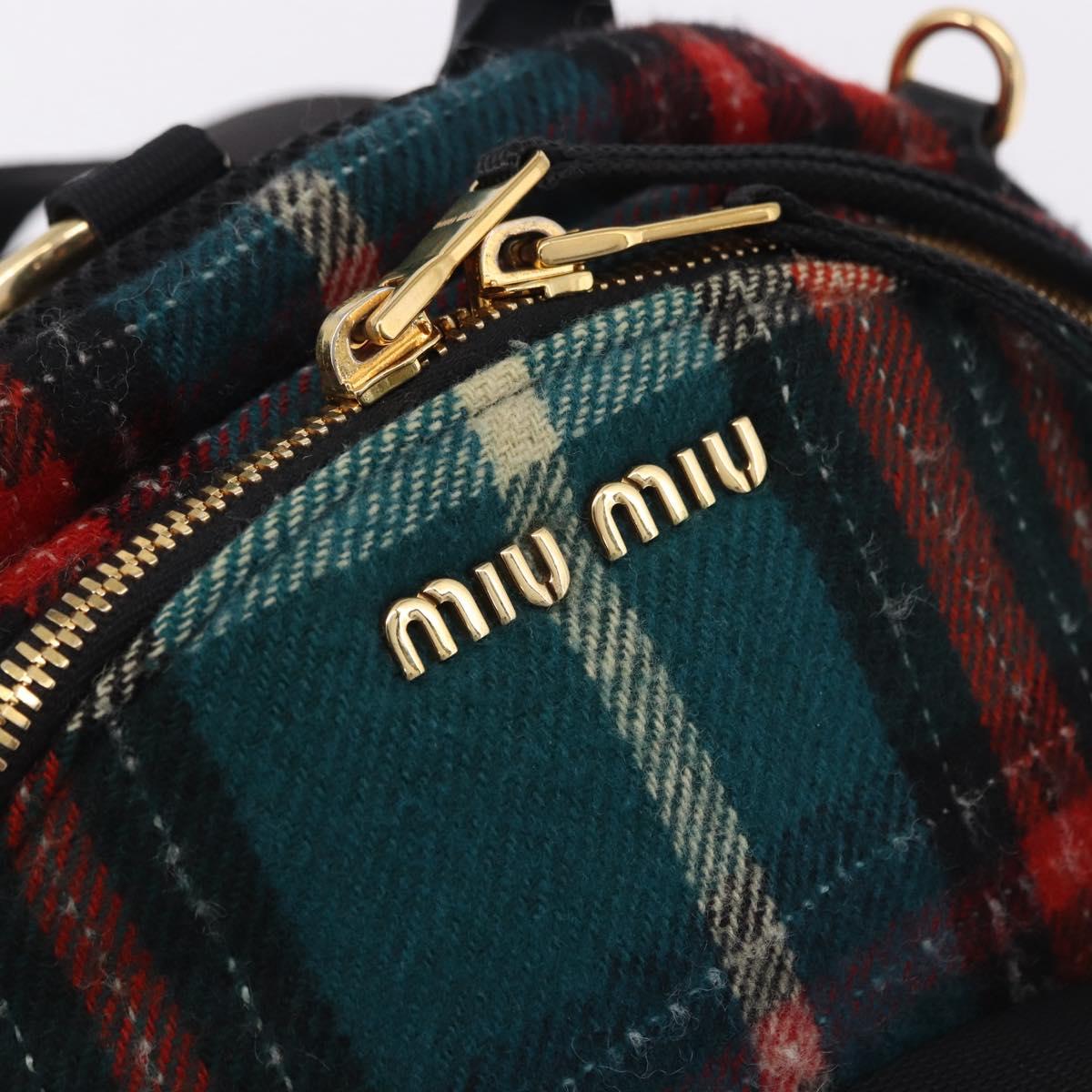 Miu Miu Backpack Wool Leather Red Green Gold Auth 196641M