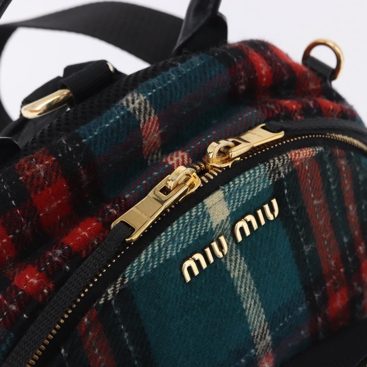 Miu Miu Backpack Wool Leather Red Green Gold Auth 196641M