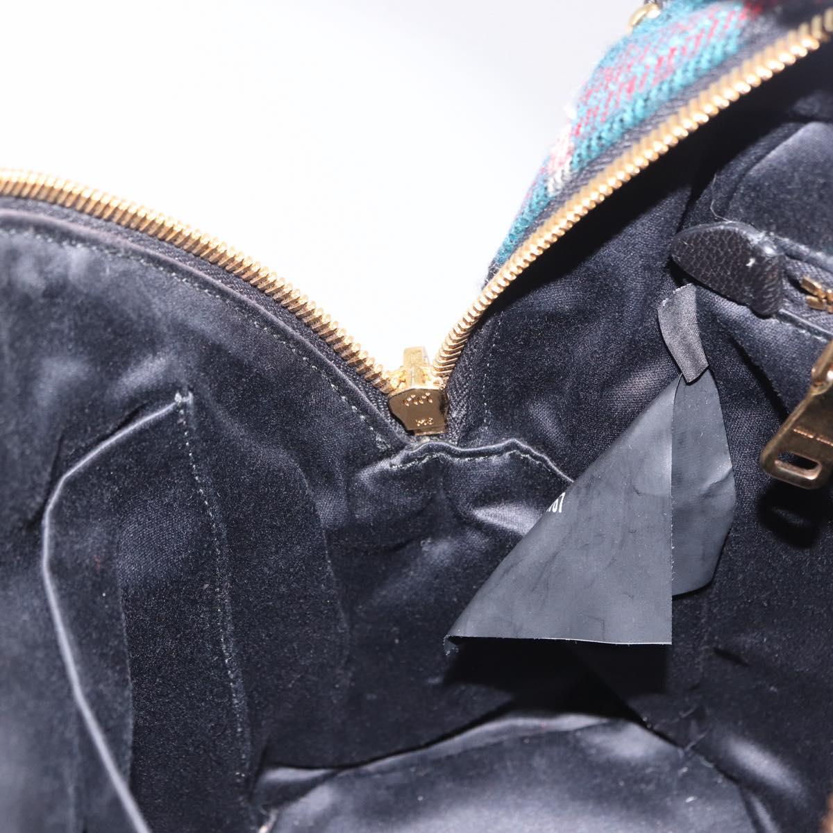 Miu Miu Backpack Wool Leather Red Green Gold Auth 196641M