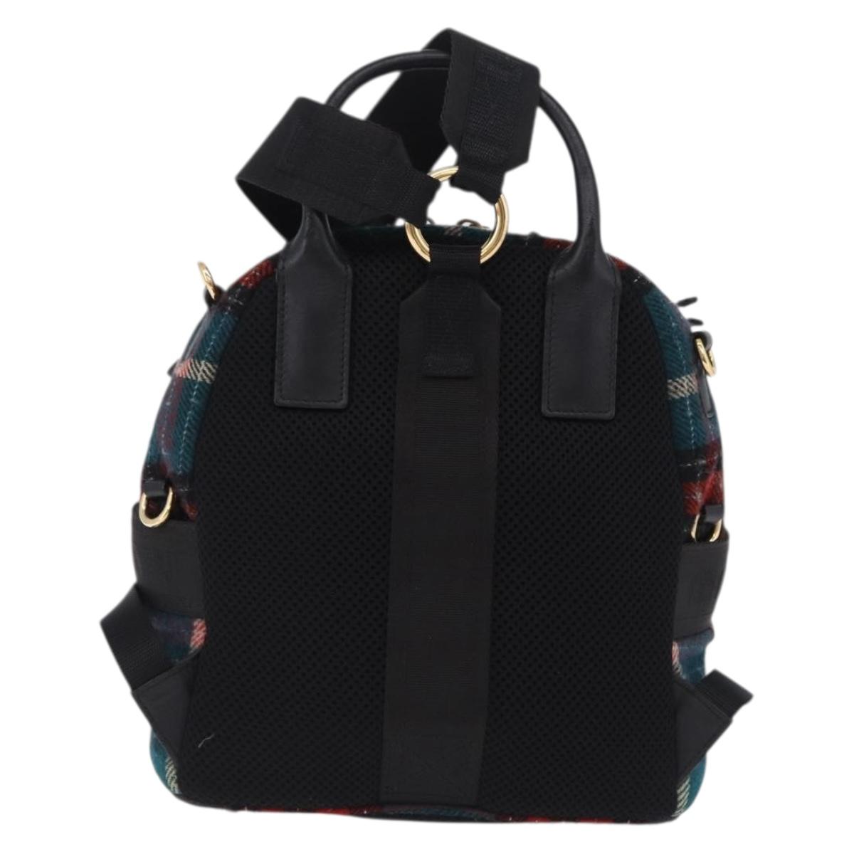 Miu Miu Backpack Wool Leather Red Green Gold Auth 196641M