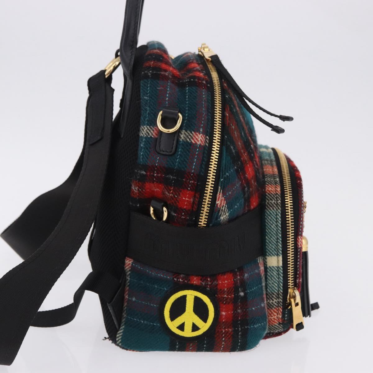 Miu Miu Backpack Wool Leather Red Green Gold Auth 196641M