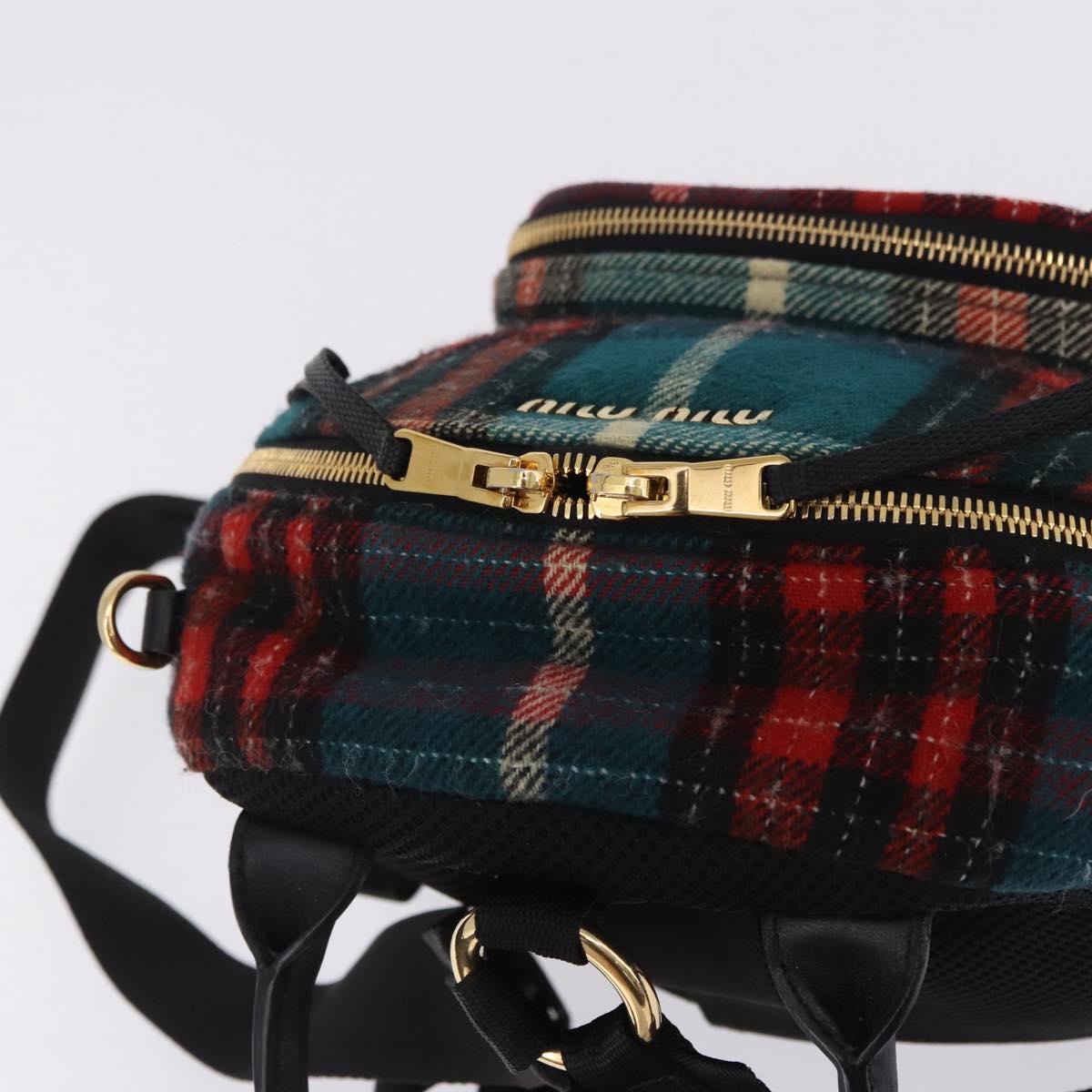 Miu Miu Backpack Wool Leather Red Green Gold Auth 196641M