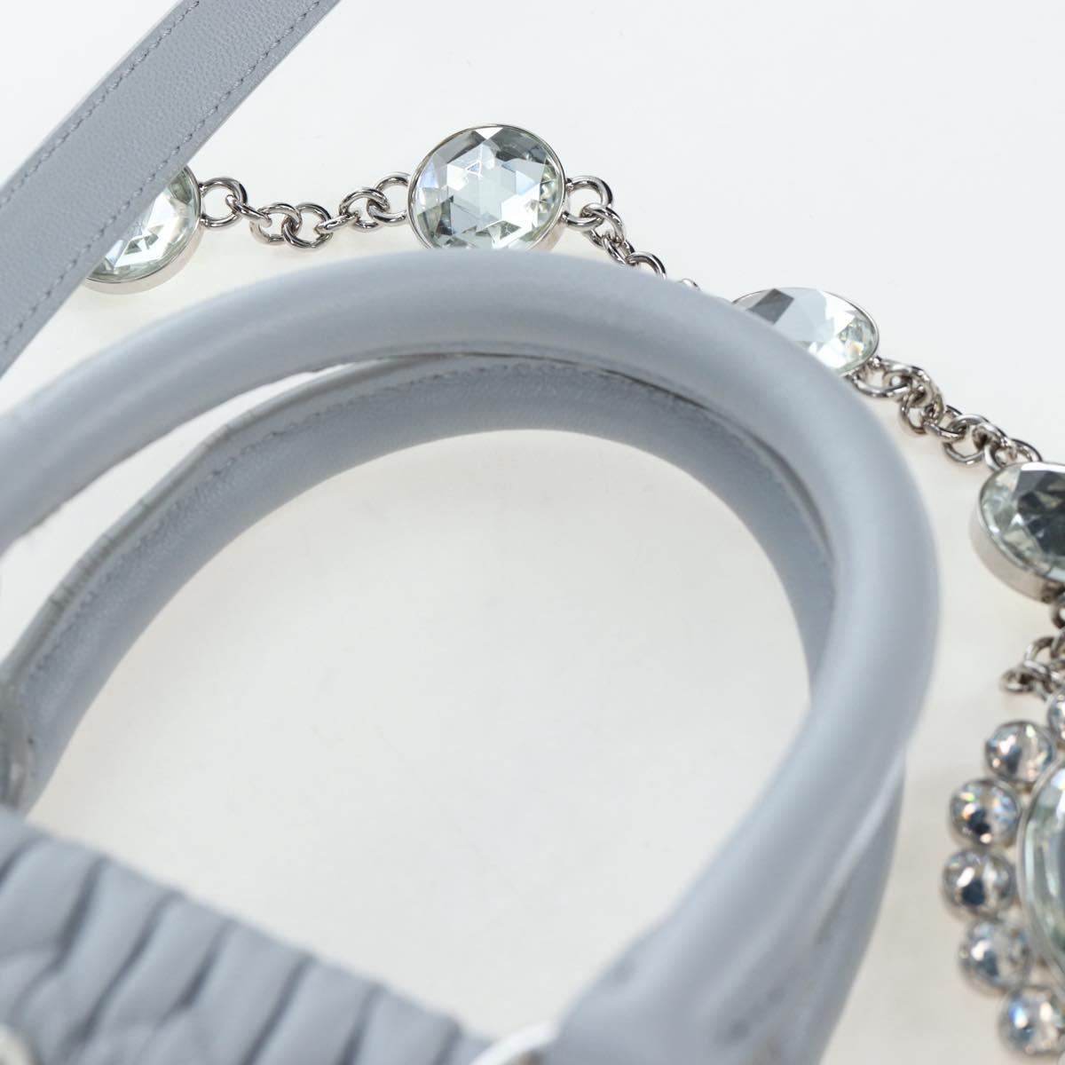 Miu Miu Nappa Crystal Hand Bag Leather 2way Light Blue Silver Auth 196642M