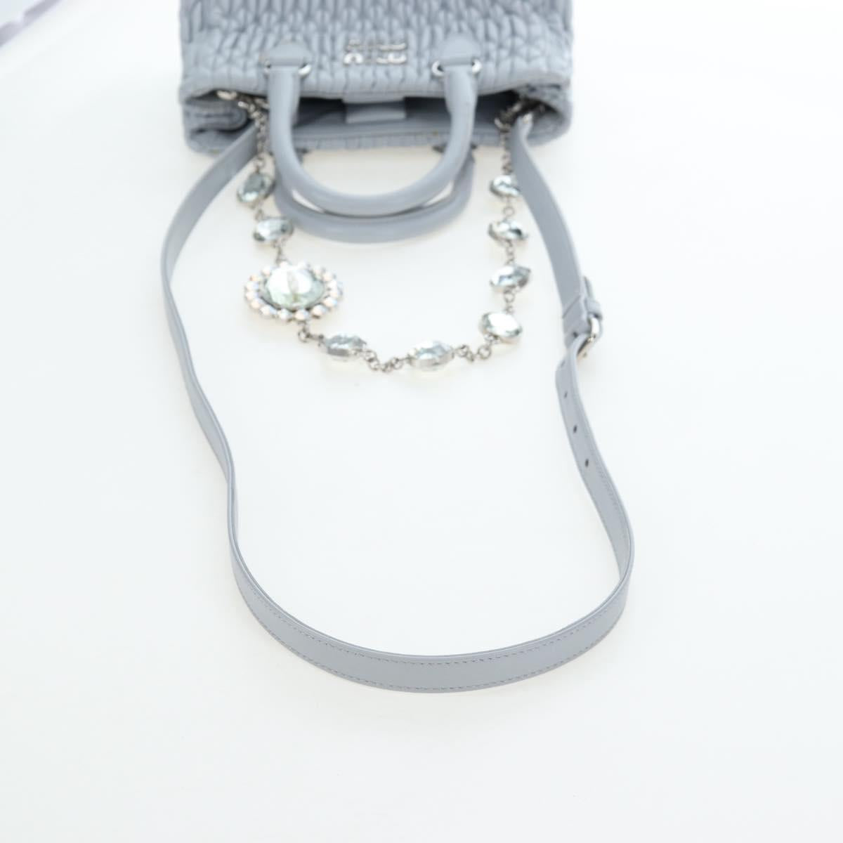 Miu Miu Nappa Crystal Hand Bag Leather 2way Light Blue Silver Auth 196642M