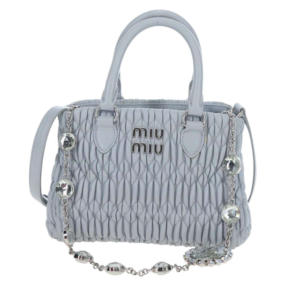 Miu Miu Nappa Crystal Hand Bag Leather 2way Light Blue Silver Auth 196642M