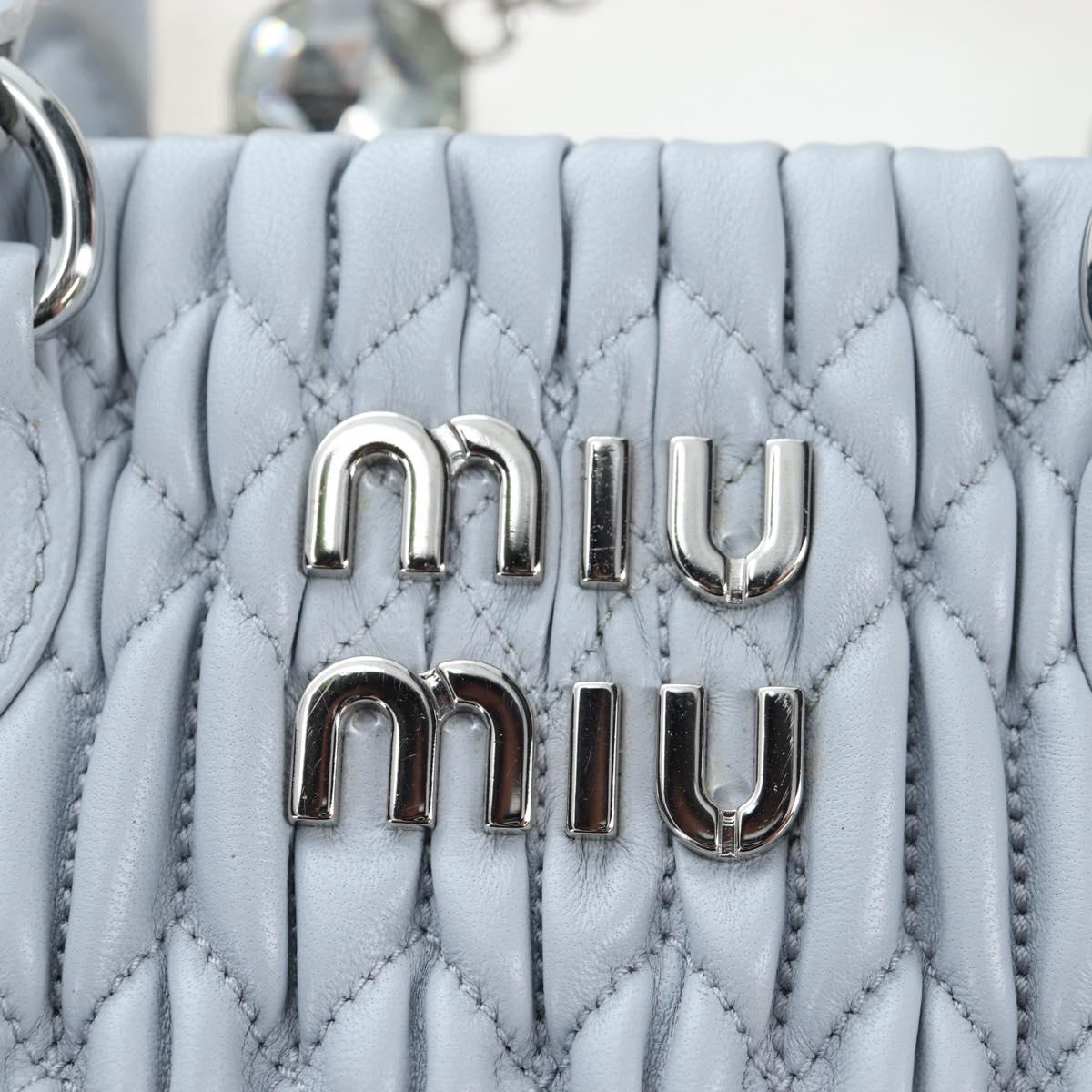 Miu Miu Nappa Crystal Hand Bag Leather 2way Light Blue Silver Auth 196642M