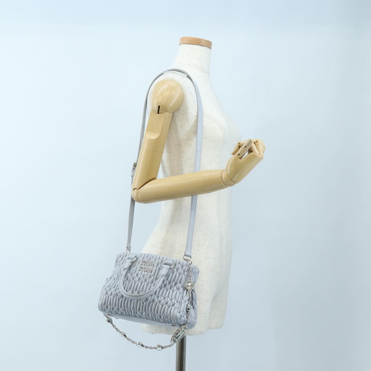 Miu Miu Nappa Crystal Hand Bag Leather 2way Light Blue Silver Auth 196642M