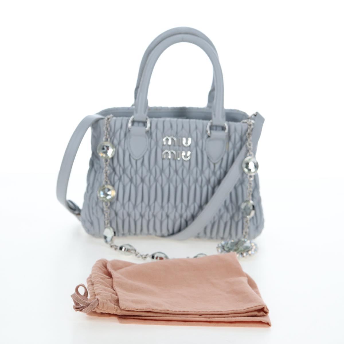 Miu Miu Nappa Crystal Hand Bag Leather 2way Light Blue Silver Auth 196642M