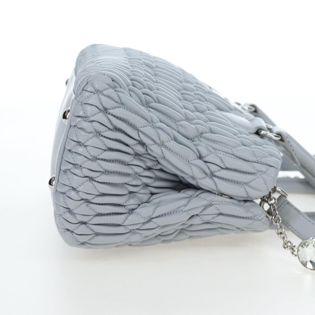 Miu Miu Nappa Crystal Hand Bag Leather 2way Light Blue Silver Auth 196642M
