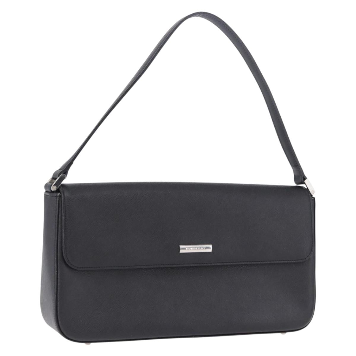BURBERRY Shoulder Bag Leather Black Silver Auth 196645A