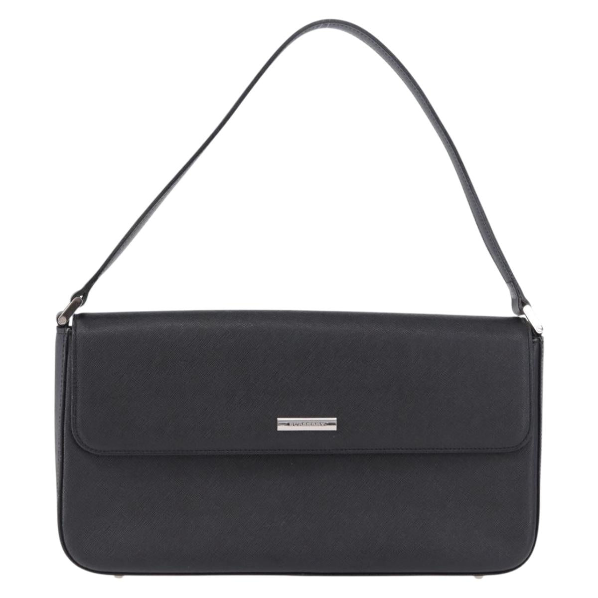 BURBERRY Shoulder Bag Leather Black Silver Auth 196645A
