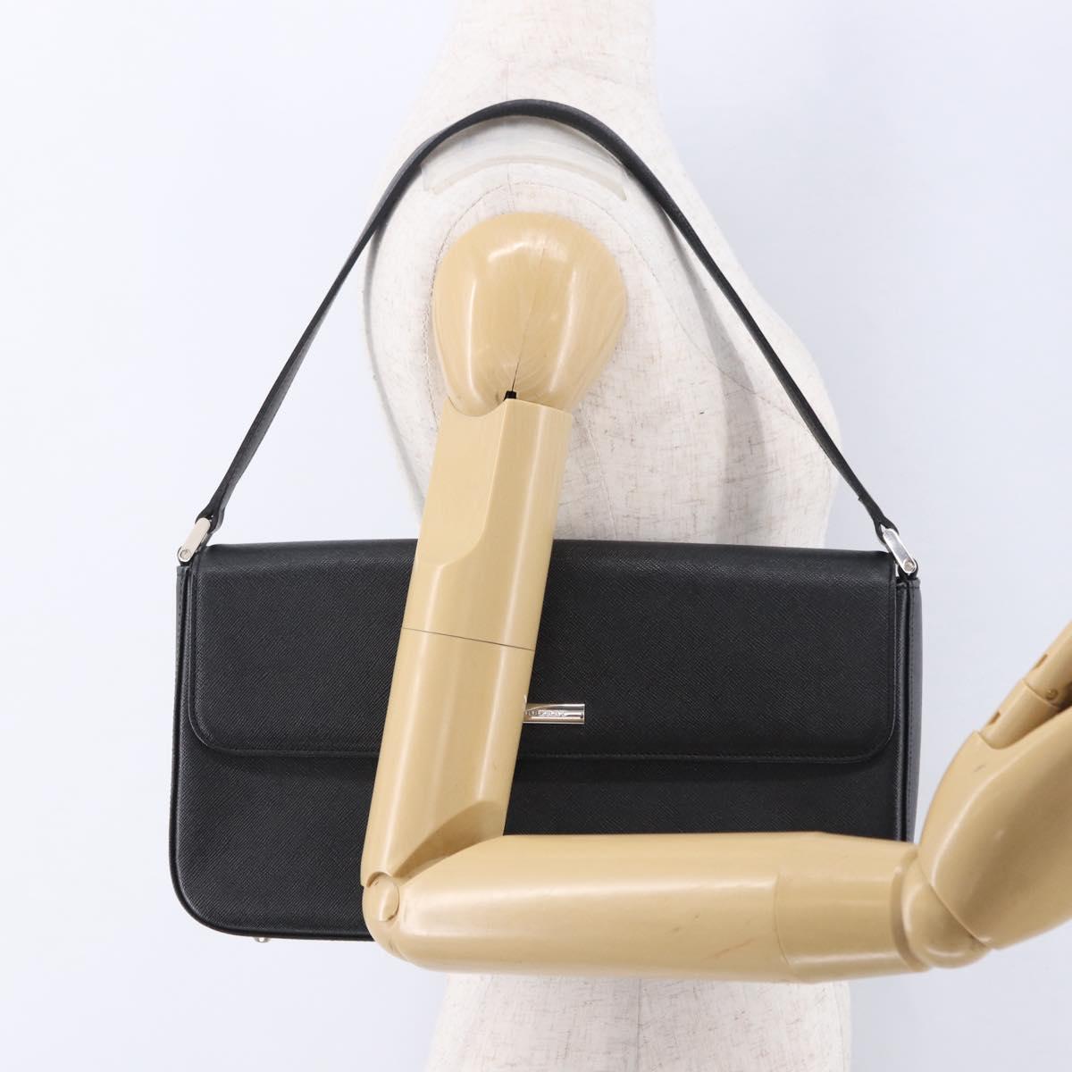 BURBERRY Shoulder Bag Leather Black Silver Auth 196645A
