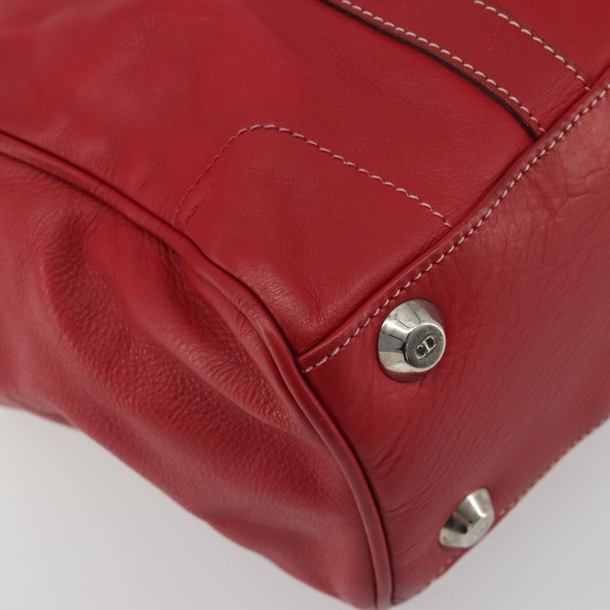 Christian Dior Hand Bag Leather Red Silver Auth 196646A