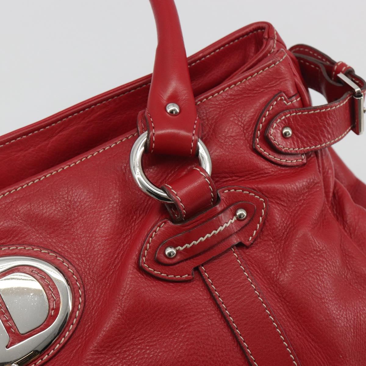 Christian Dior Hand Bag Leather Red Silver Auth 196646A