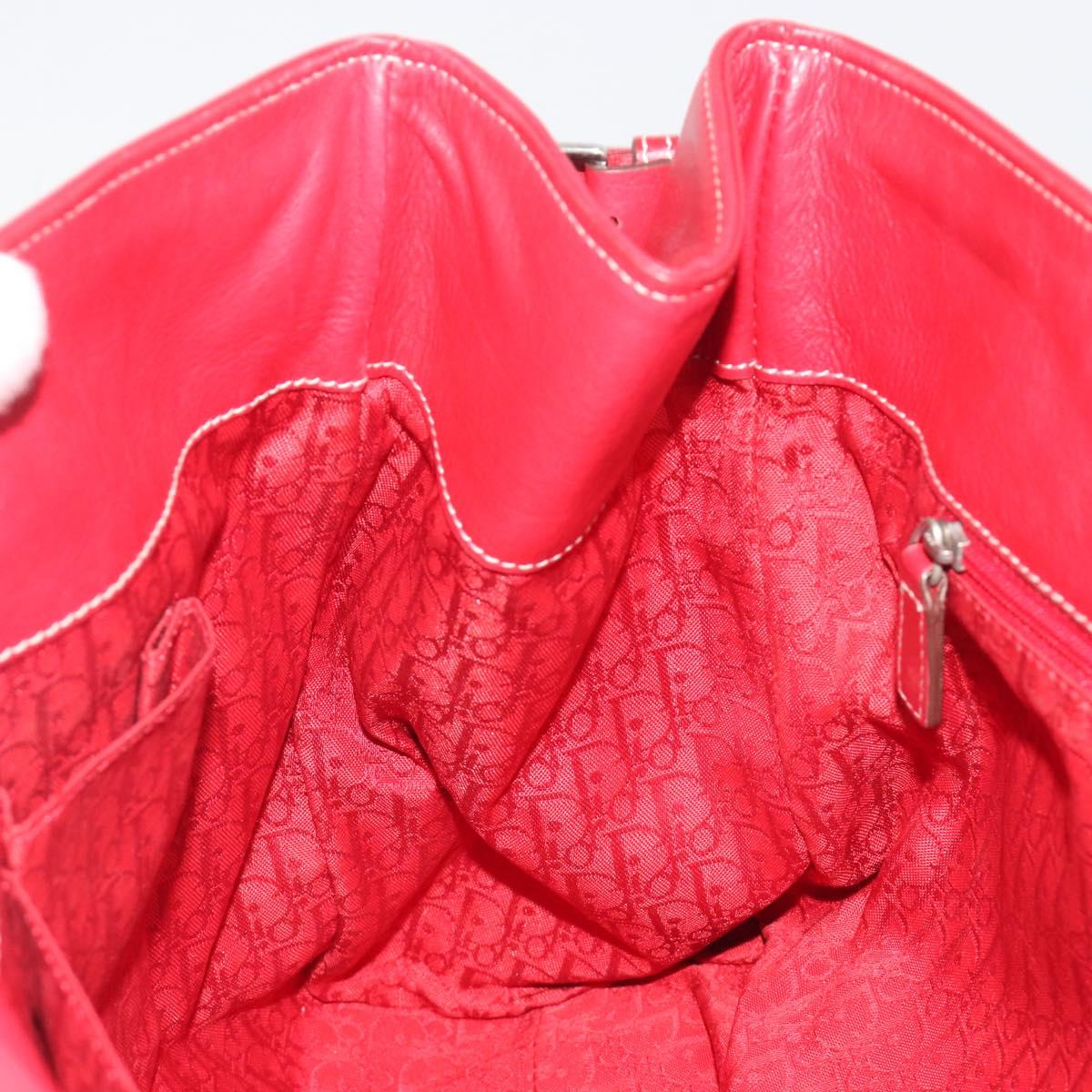 Christian Dior Hand Bag Leather Red Silver Auth 196646A