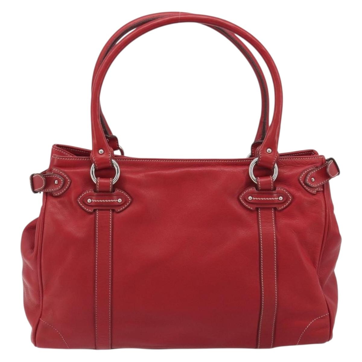 Christian Dior Hand Bag Leather Red Silver Auth 196646A